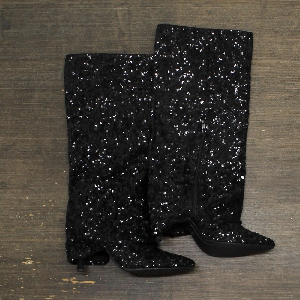 Black Sequin Boots